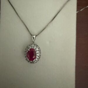 Elegant Silver and Red Pendant Necklace